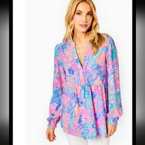 NWT LILLY PULITZER WINONA KNIT TUNIC TOP Multi splendor in the sand. XL $48